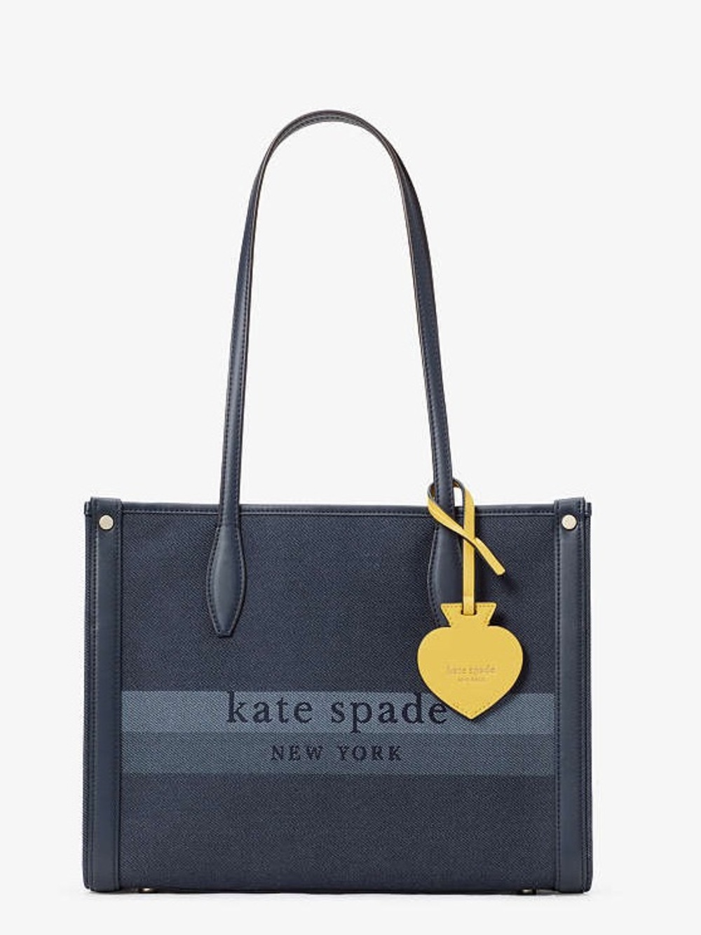 kate spade Market denim Navy Canvas Tote with Yellow Heart Charm NWOT
